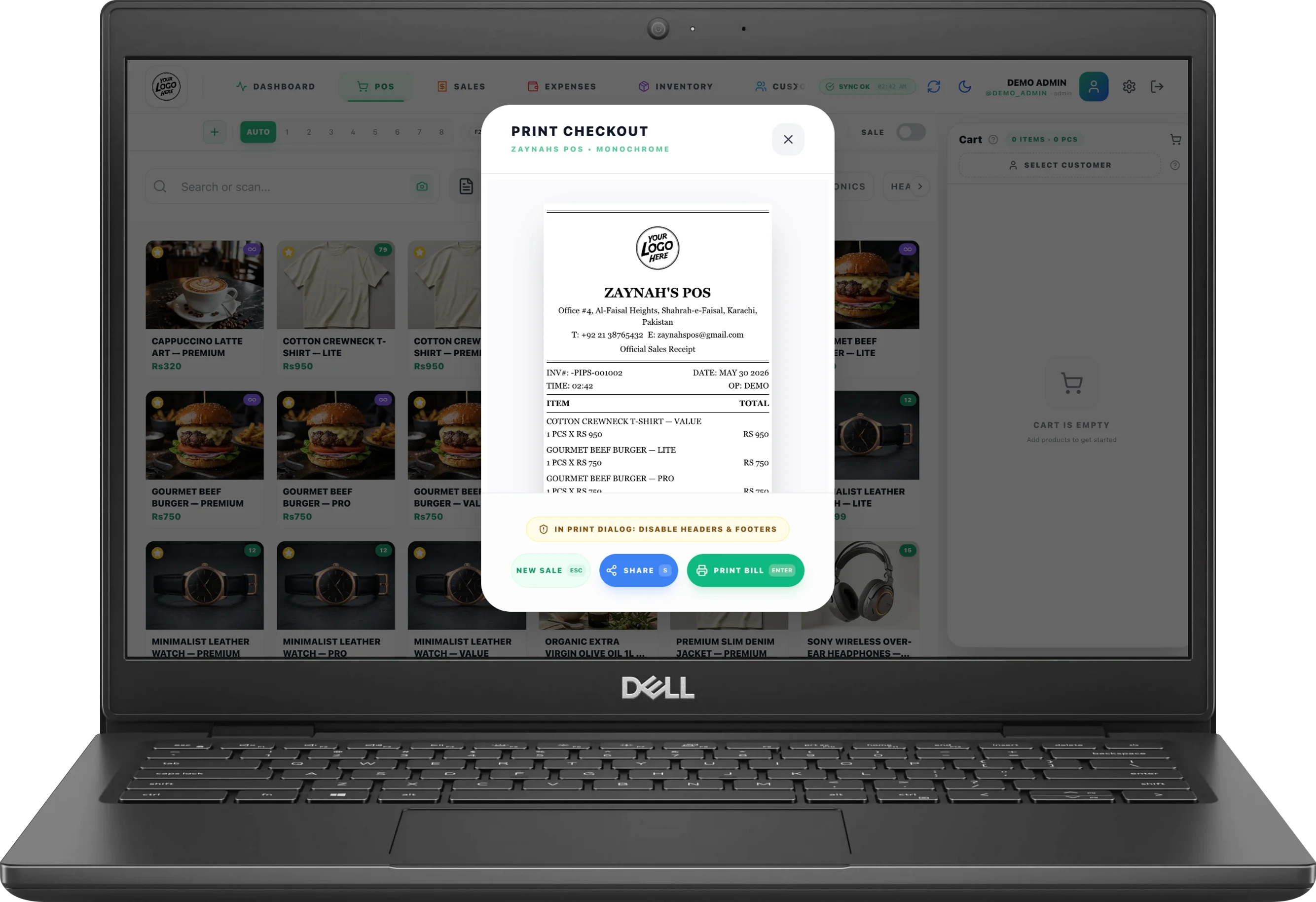 Screenshot showing Receipt Sharing & Printing
