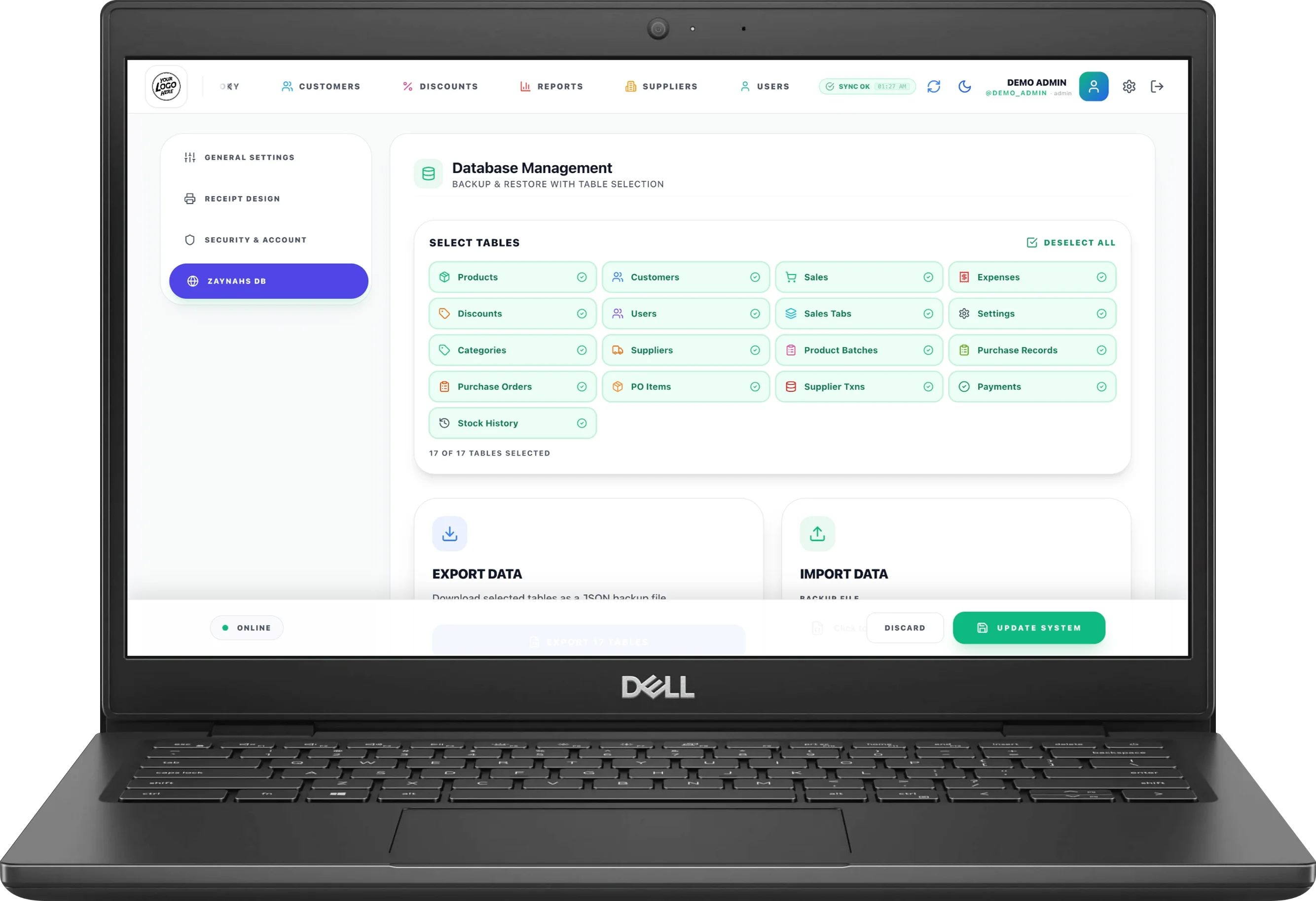 Screenshot showing System Database Control