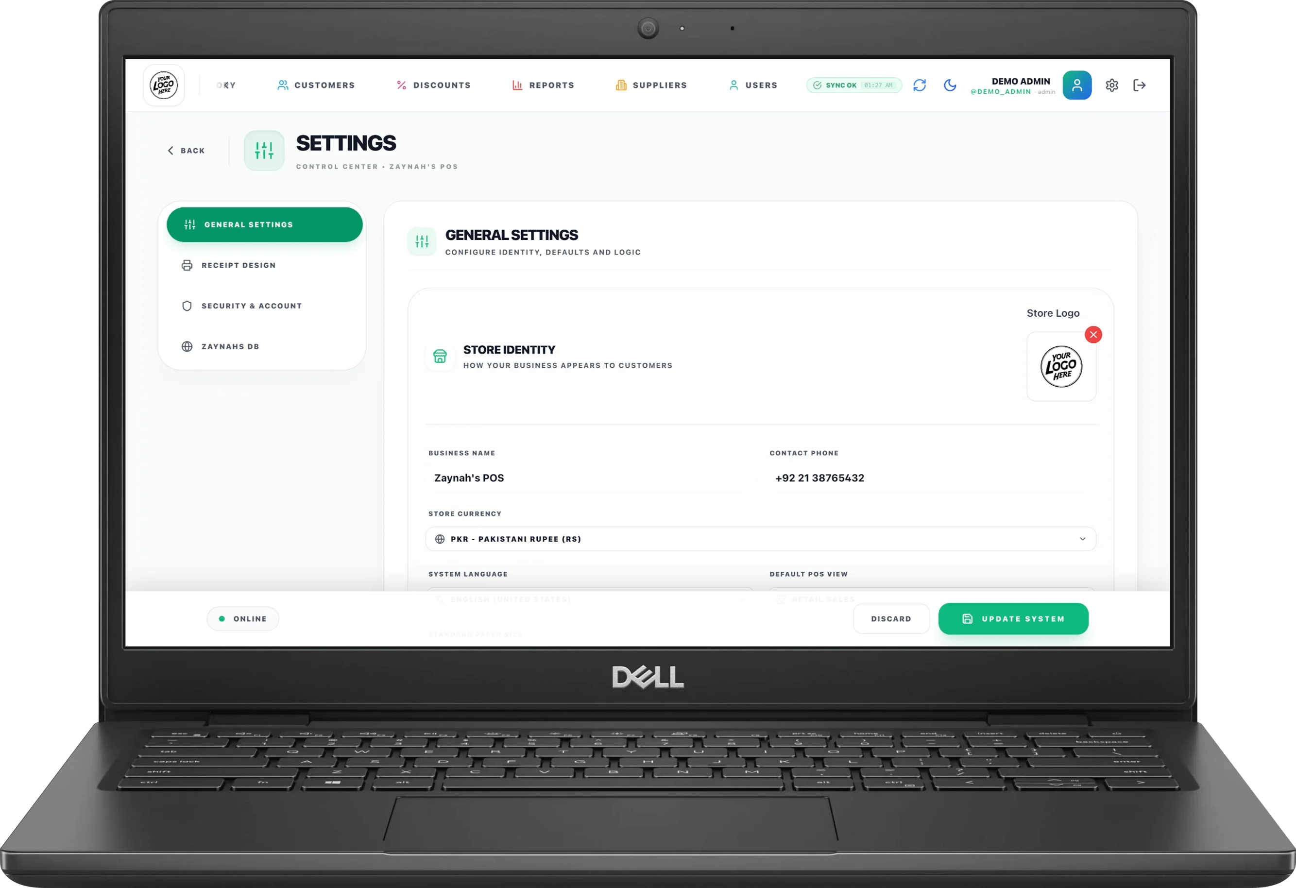 Screenshot showing Global Business Settings