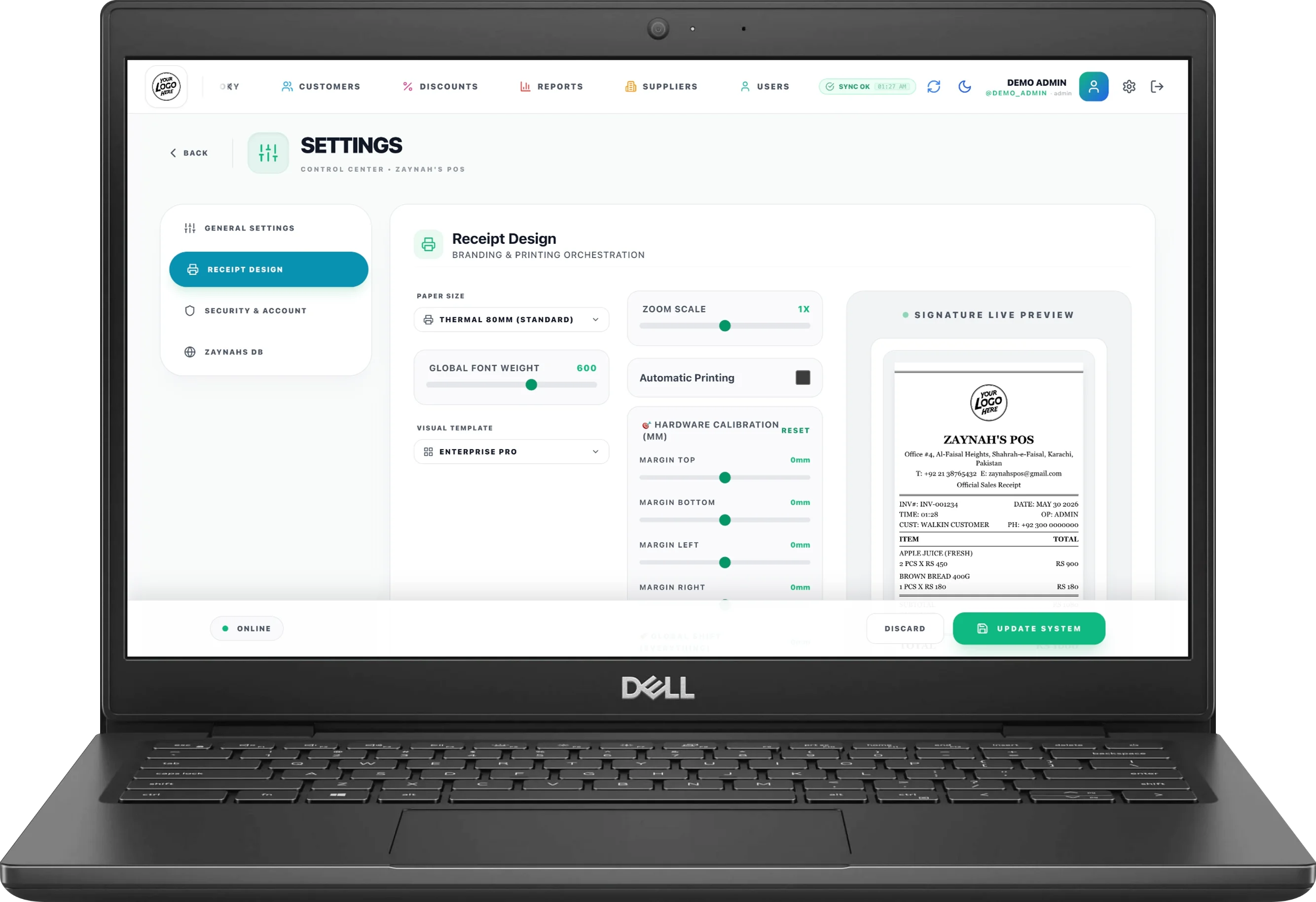 Screenshot showing Receipt Layout Engine